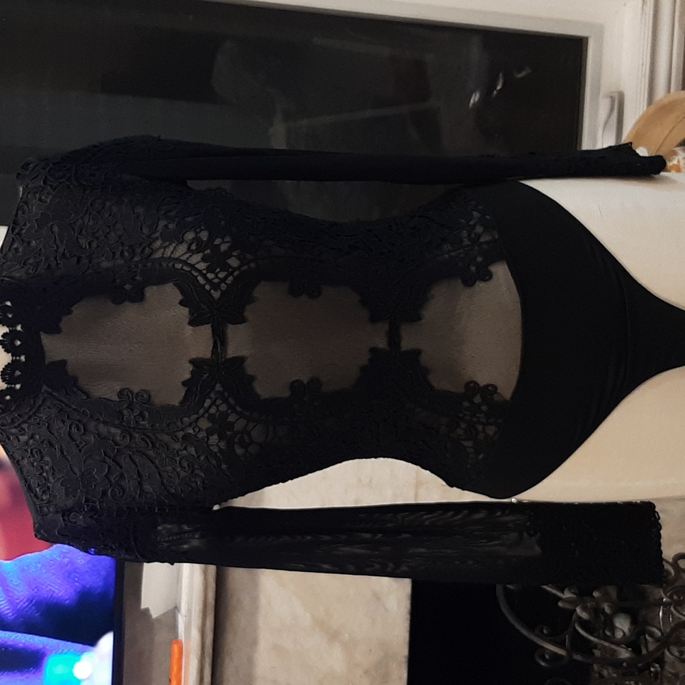 Elegant Black Fitted Embellished Bodysuit
